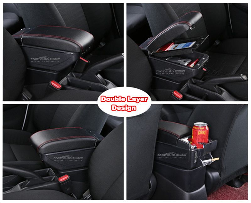 Suzuki Swift PVC Arm Rest Armrest Console Black Leather RED STITCHING